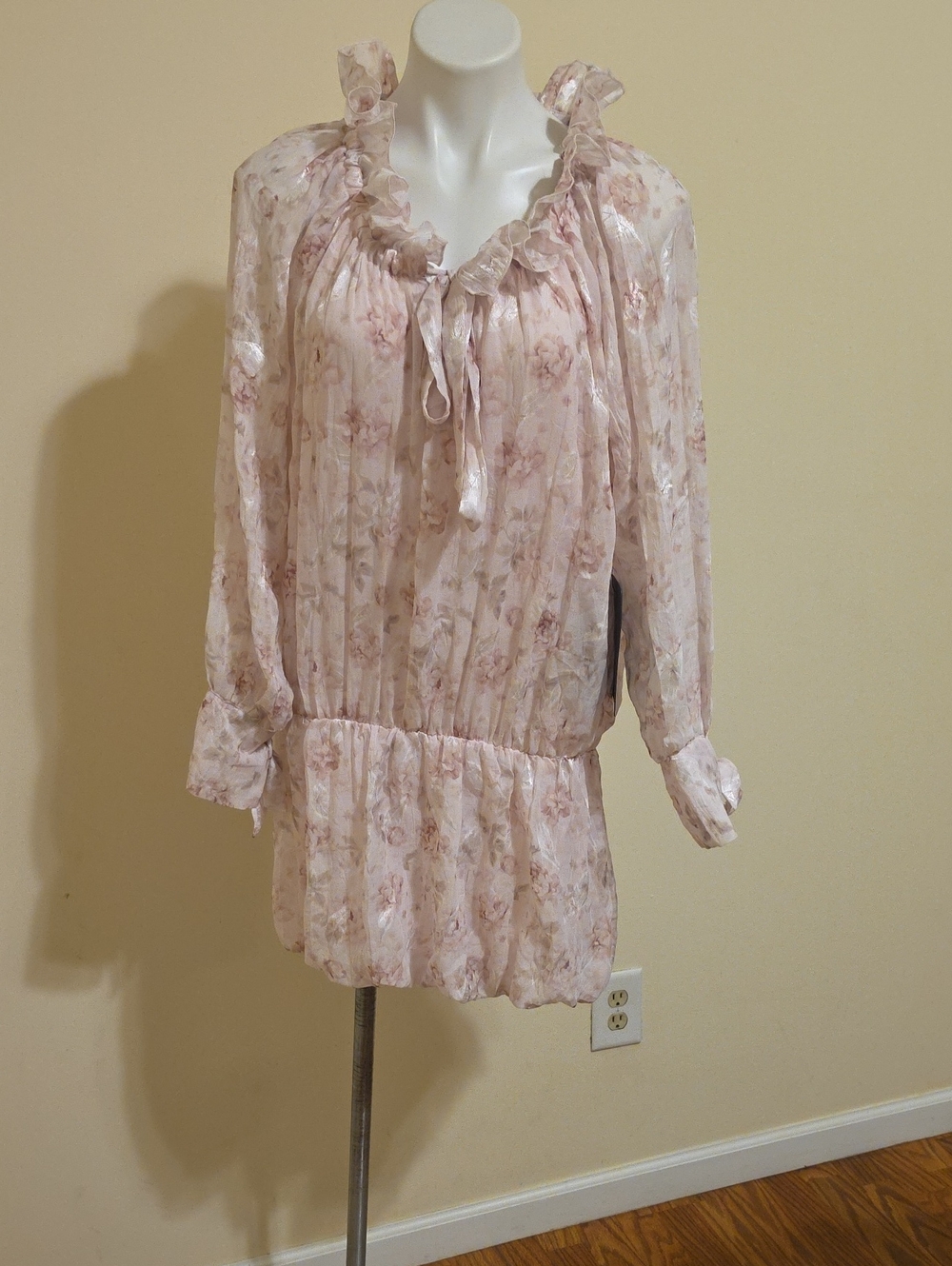 Lulu's Blush Floral Ruffled Tie-Neck Mini Dress